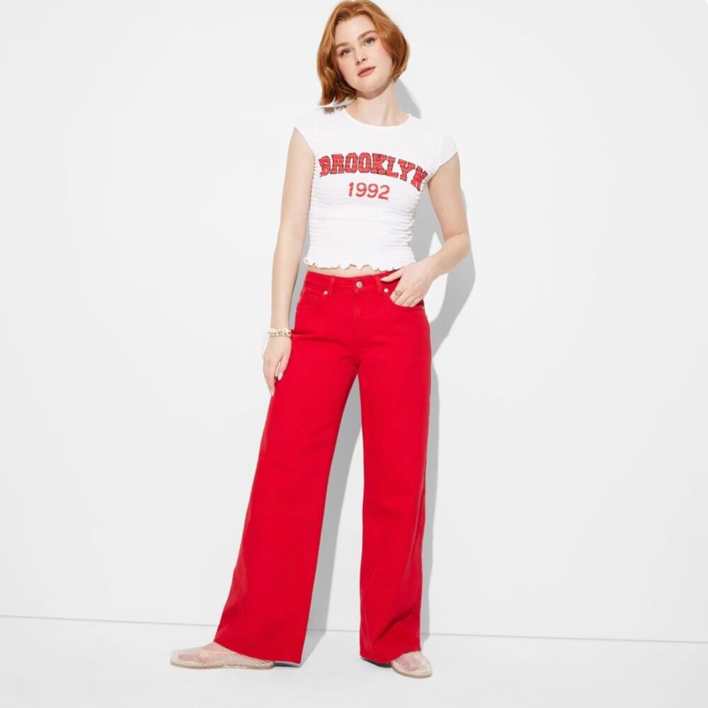 Wild Fable 10 Womens Low Rise Wide Leg Baggy Jeans Red